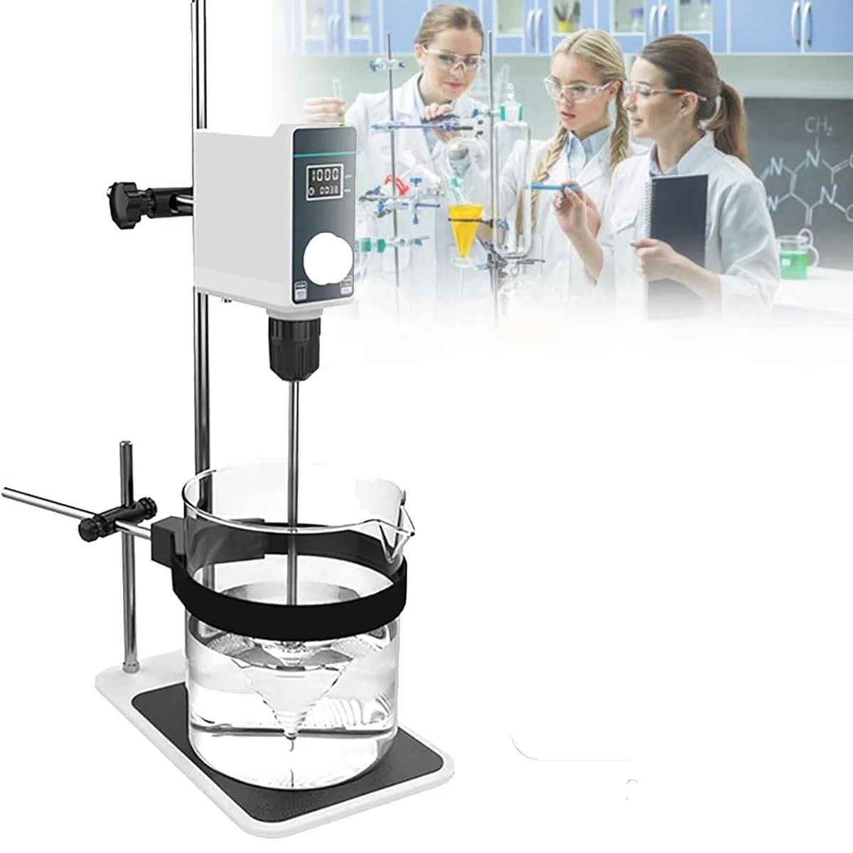 Agitateur électrique avec affichage numérique, agitateur aérien pour laboratoire, vitesse et temps réglables, moteur sans balais, idéal pour mélanger les solutions, 500 tr/min max