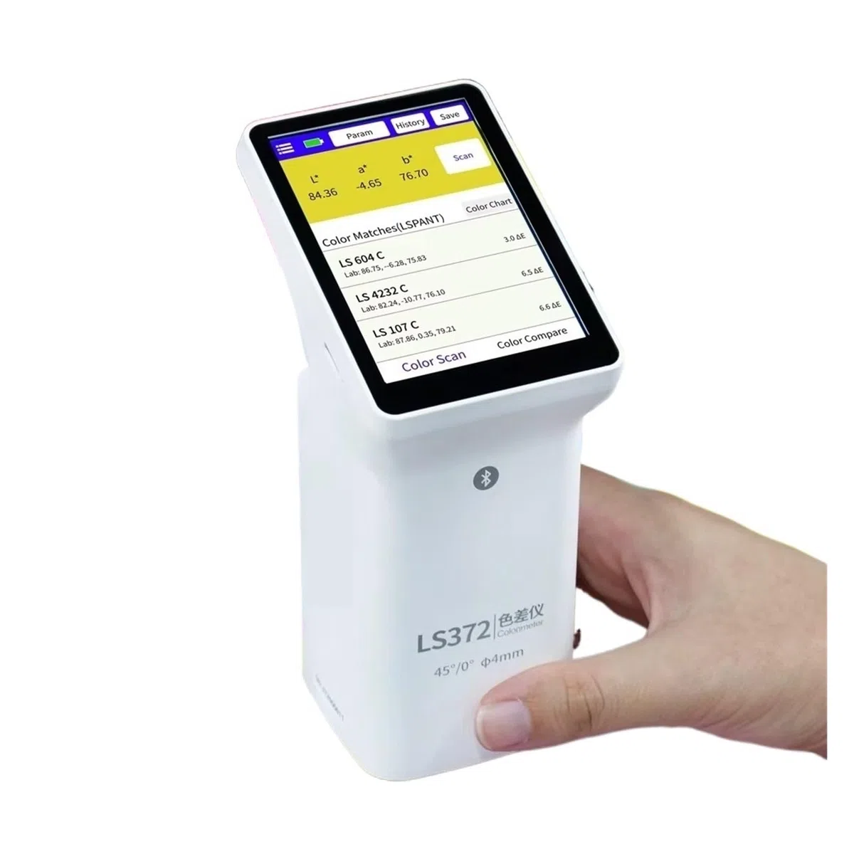 Spectromètre, Colorimètre portable LS372, écran tactile à ouverture de 4mm, contrôle par application, différence couleur en laboratoire CIE for l'impression d'emballages papier