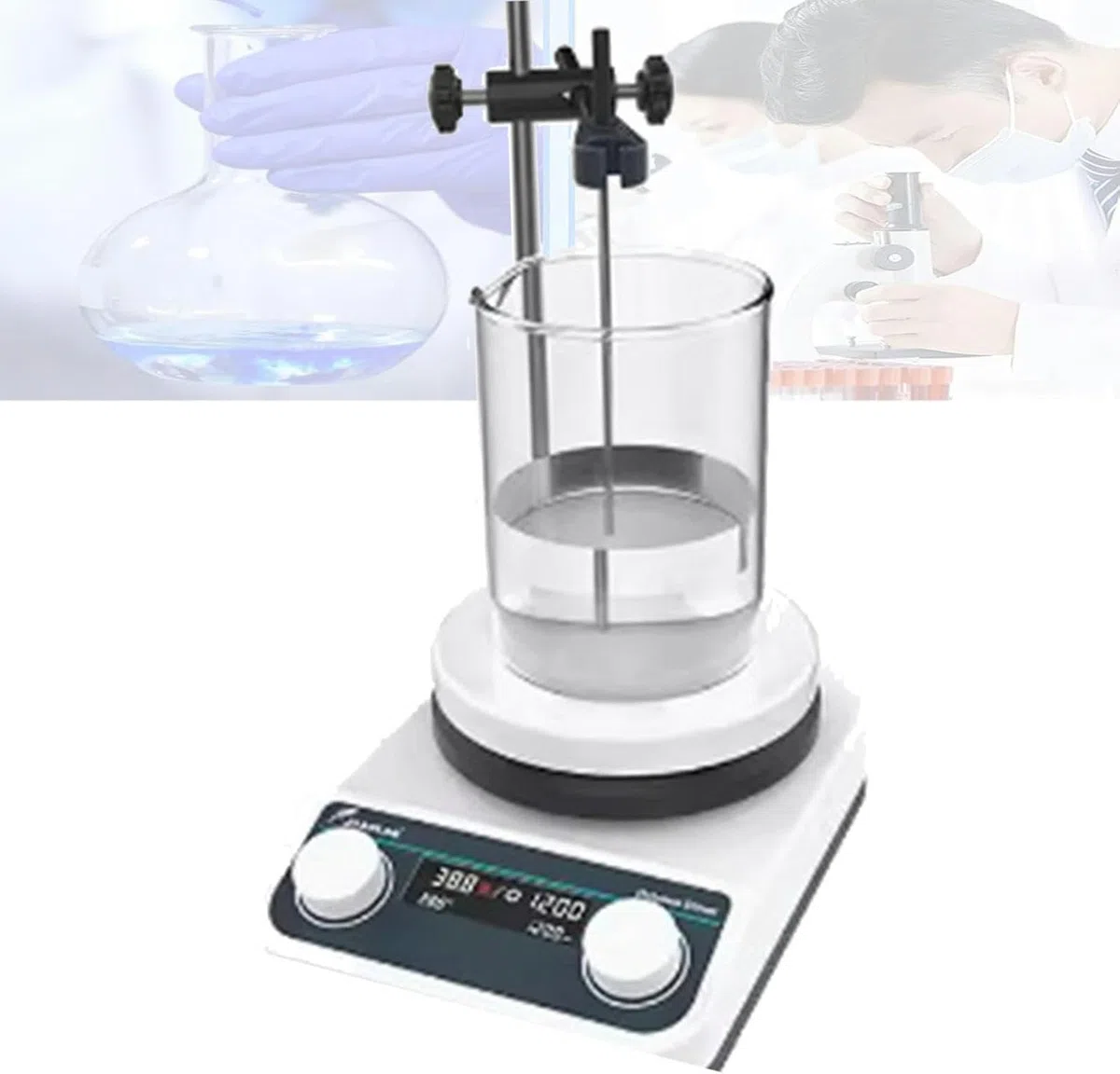 Agitateur Magnétique, Capacité D'Agitation De 2 000 ML, Température Maximale De 300 °C, Affichage Numérique, avec Sonde De Température sur Pied, 500 À 1 500 TR/Min, Convient pour L,5L