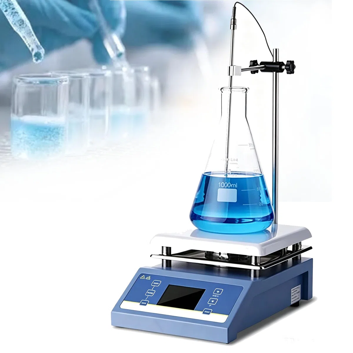 Agitateur De Laboratoire 600 W, Agitateur Magnétique Chauffant De 5 L Avec Affichage Numérique, Sonde De Température Réglable, 200-2 000 Tr/min, Plaque Chauffante 19 X 19 Cm, Pour Laboratoires