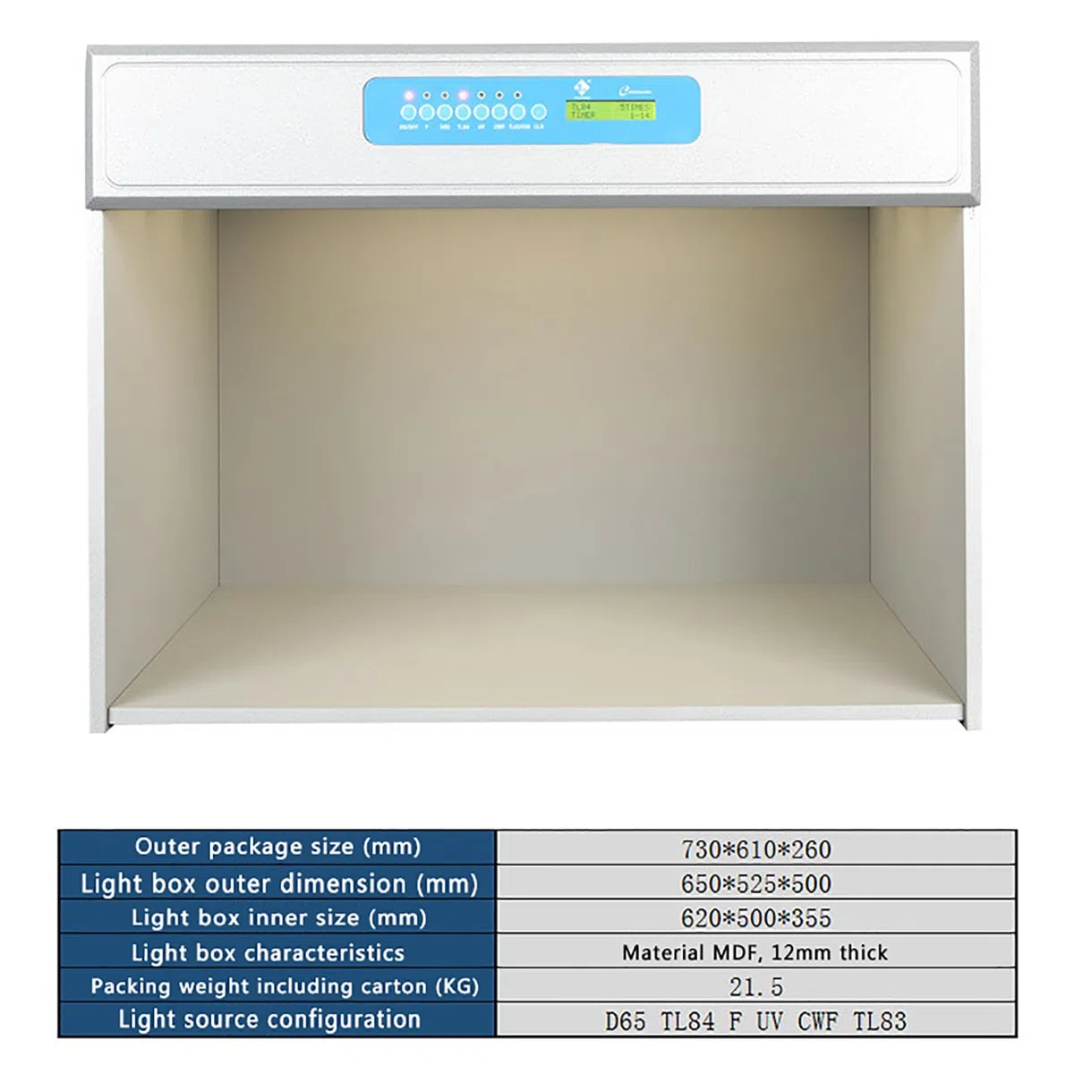 Armoire d'évaluation des couleurs avec 6 sources de lumière LED, indice de rendu des couleurs ≥ 97 % pour les industries textiles, jouets, impression et teinture