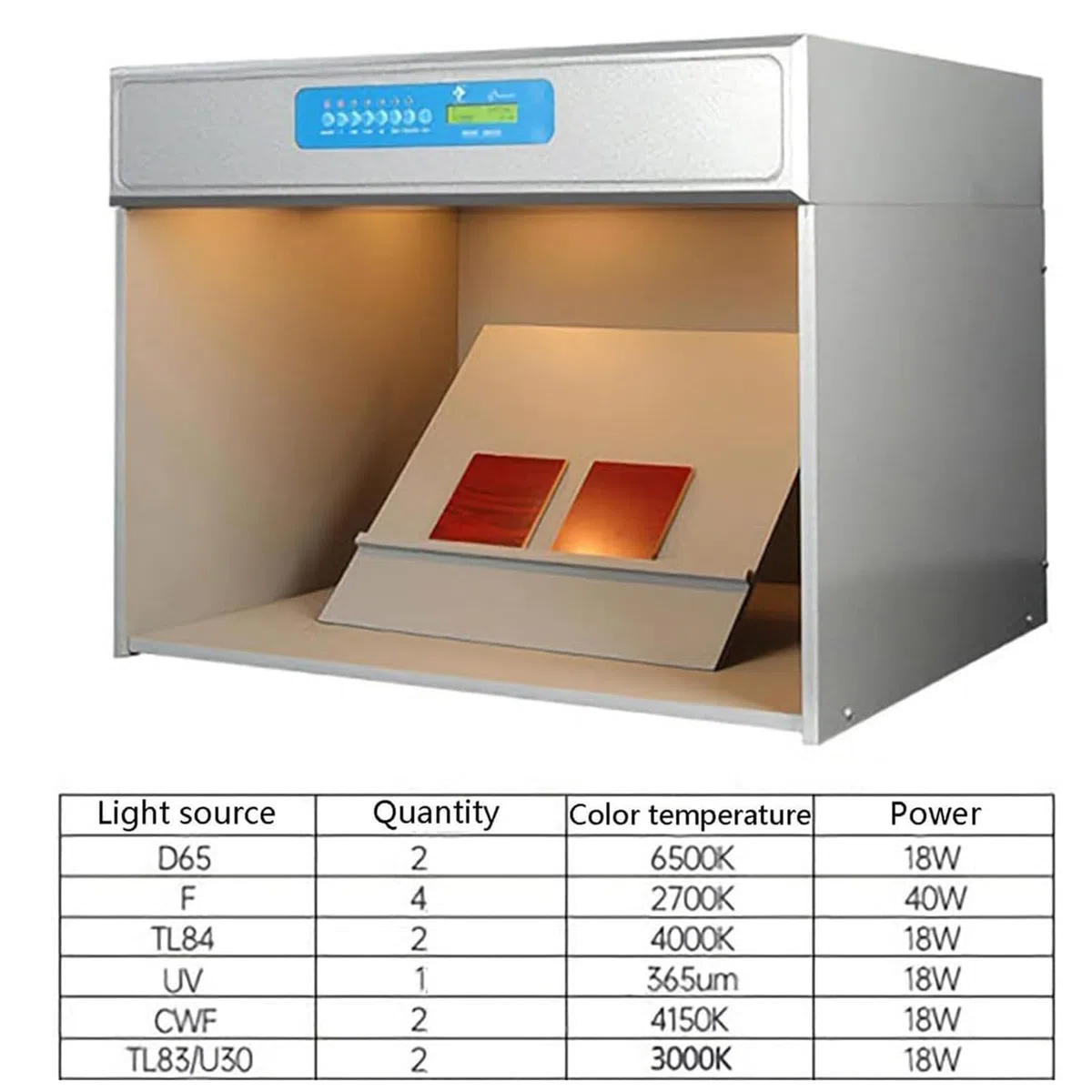 Armoire d'évaluation des couleurs avec 6 sources de lumière LED, indice de rendu des couleurs ≥ 97 % pour les industries textiles, jouets, impression et teinture