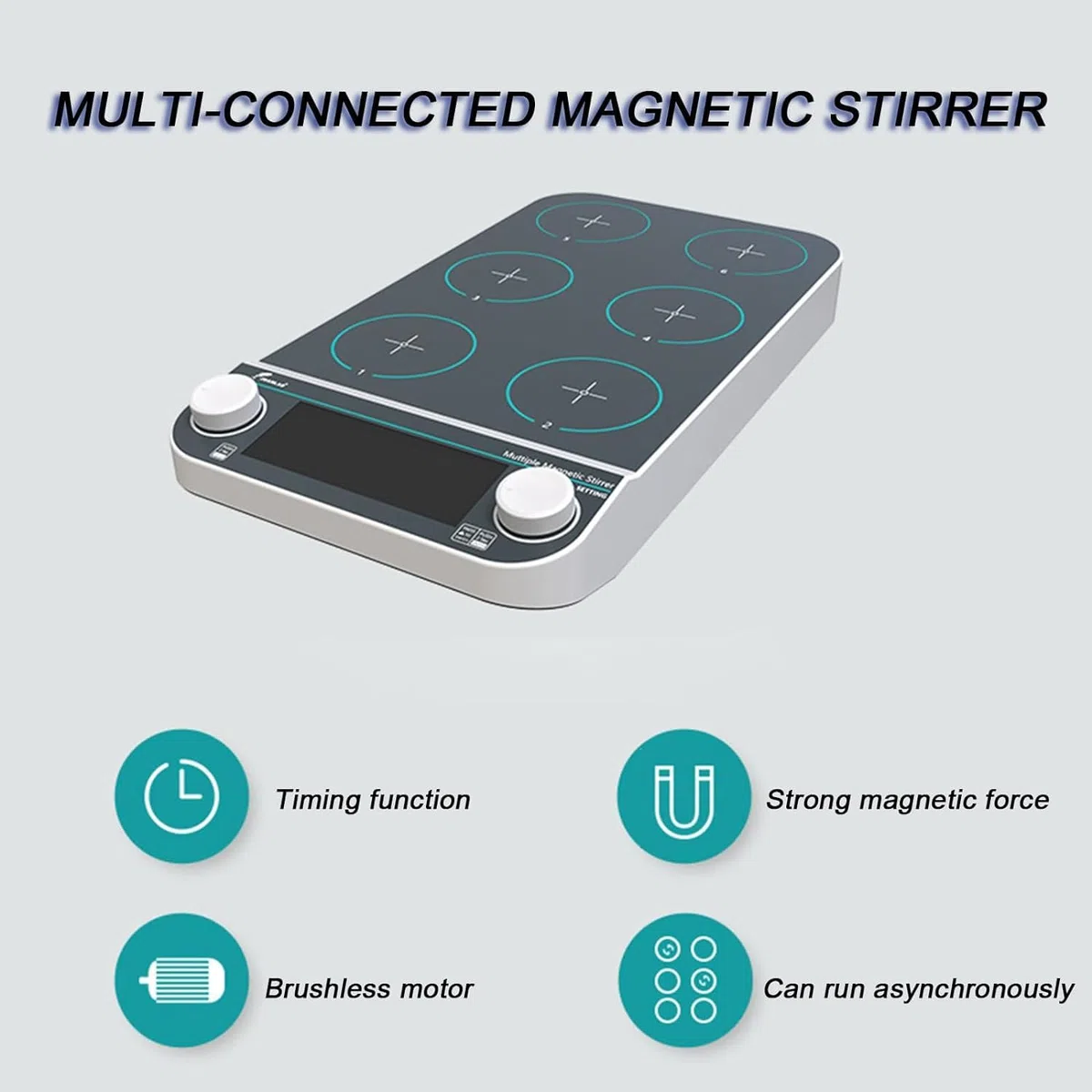 Agitateur magnétique pour laboratoire, agitateur électrique multi-positions avec vitesse réglable (50-1500 tr/min) et minuterie (1 min - 19 h 59 min), affichage LED pour la recherche scientifique
