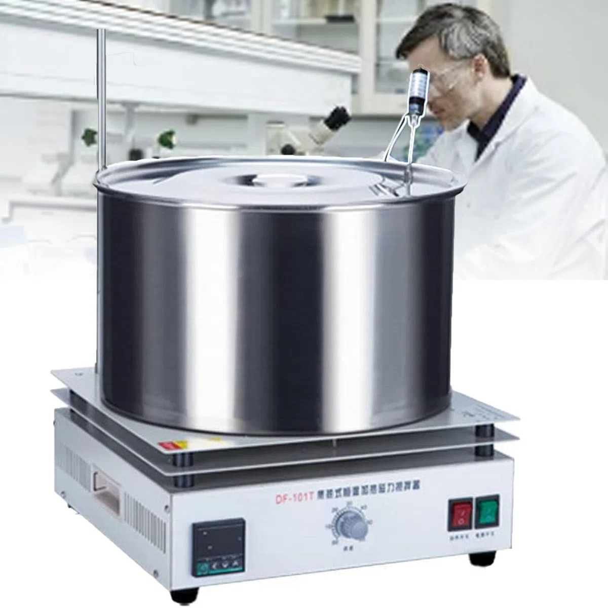 Agitateur magnétique numérique avec vitesse réglable, 100-3000 tr/min, bain d'eau et d'huile, capacité de 15 L pour brassage et recherche scientifique