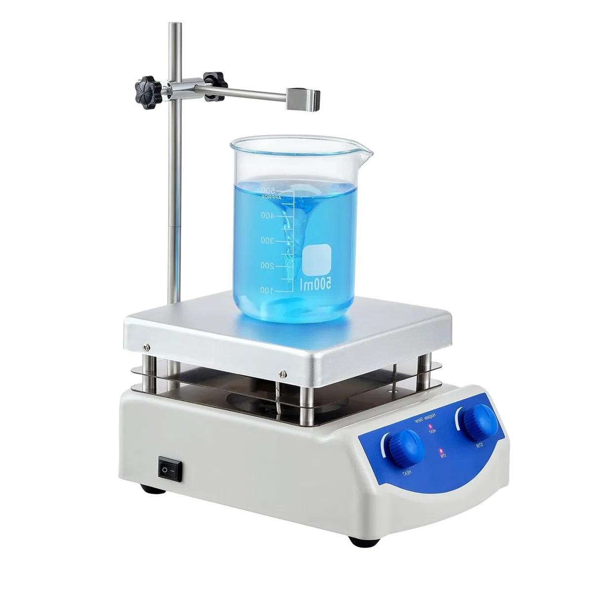 Agitateur magnétique Chauffant, 500 W/380 ℃/716 ℉, agitateur magnétique, capacité 500 ML - 100-2000 TR/Min avec Barre d'agitation et Support